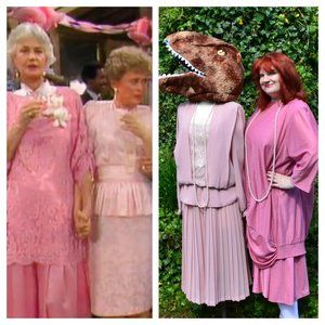 Vintage 80s-90s Pink Drop Waist Dress Top Set